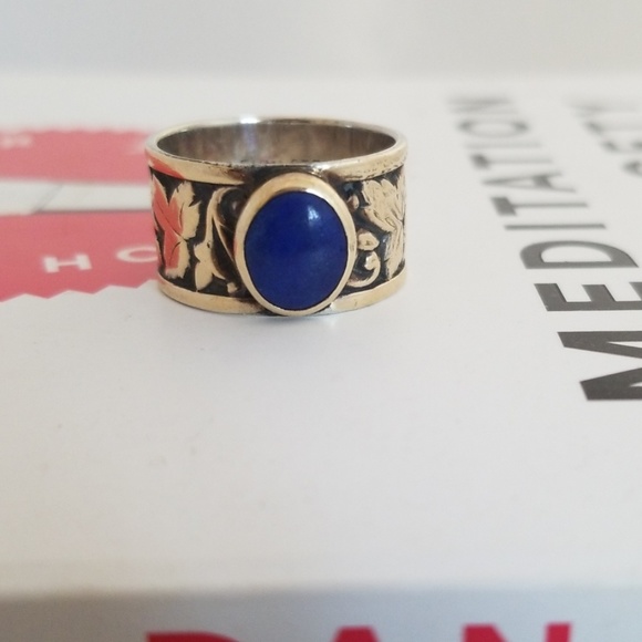 Ed Levin Lapis Cigar Band Ring - Picture 1 of 5